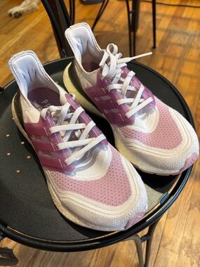 adidas Women’s Pink and White Knit Training Shoes